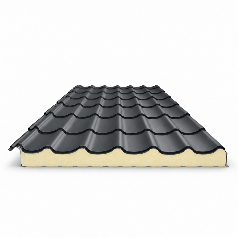 Panneau Sandwich Isolé Imitation Tuile JI Permapan 1100 JORISIDE – 40 à 100 mm – Gris Anthracite RAL 7016